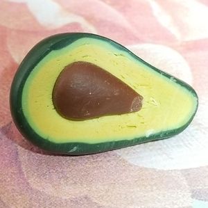 Avocado brooch pin Fimo food green brown handmade polymer clay